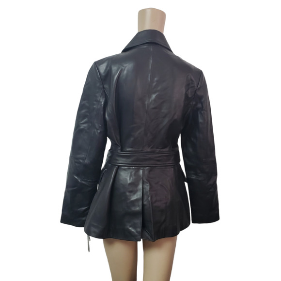 Tahari Womens Double-Breasted Genuine Leather Jacket Black Small - Picture 4 of 10